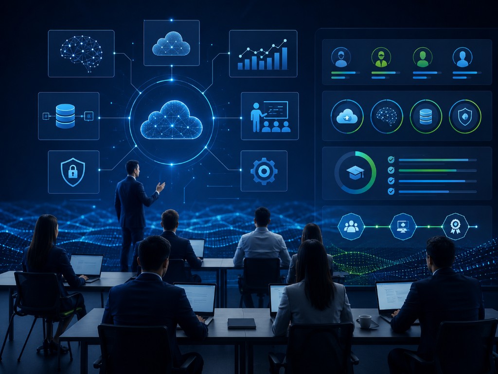 Enterprise cloud, AI, data, and security training workshop with digital learning pathways